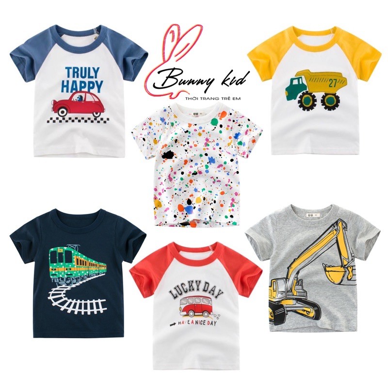 Áo thun bé trai 27KIDS áo cộc tay cho bé in hình ngộ nghĩnh chất cotton