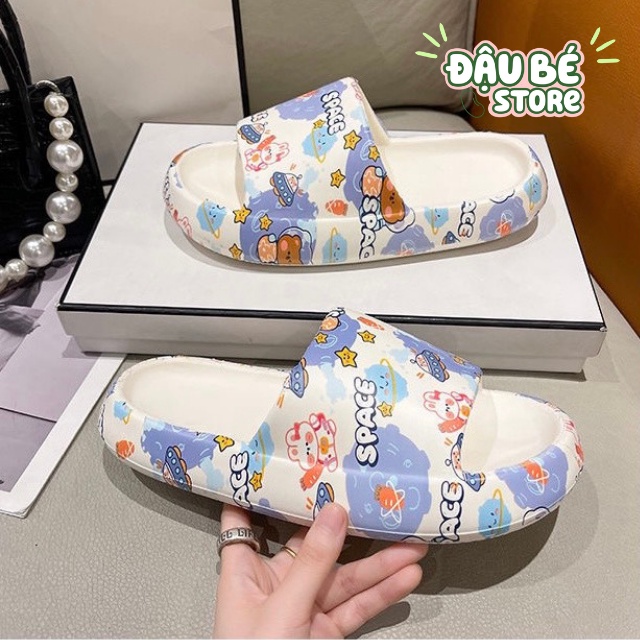 Dép Đế Bánh Mì Ulzzang Hoạt Hình Siêu Xinh Cho Nữ - Dép Quai Ngang Phối Màu Siêu Êm Chống Trơn Trượt - Daube - D026