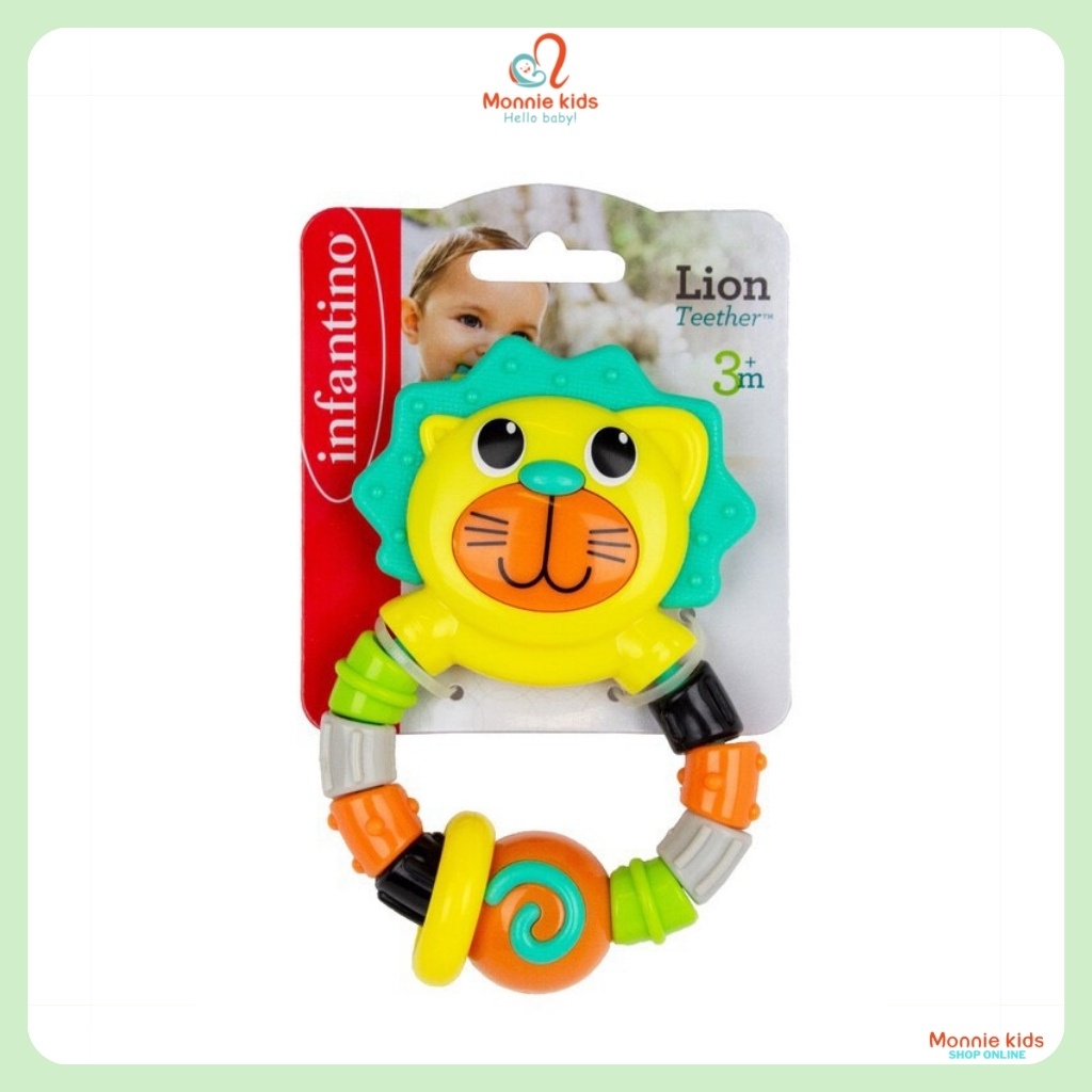 Gặm nướu cho bé Infantino hình sư tử 3m+, đồ chơi ngậm nướu xúc xắc an toàn - Monnie Kids