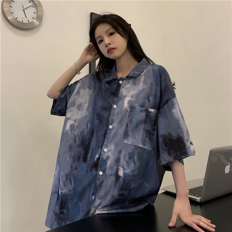 Áo Sơ Mi Ngắn Tay Nhuộm Màu Thời Trang retro Mỹ Cho Nữ