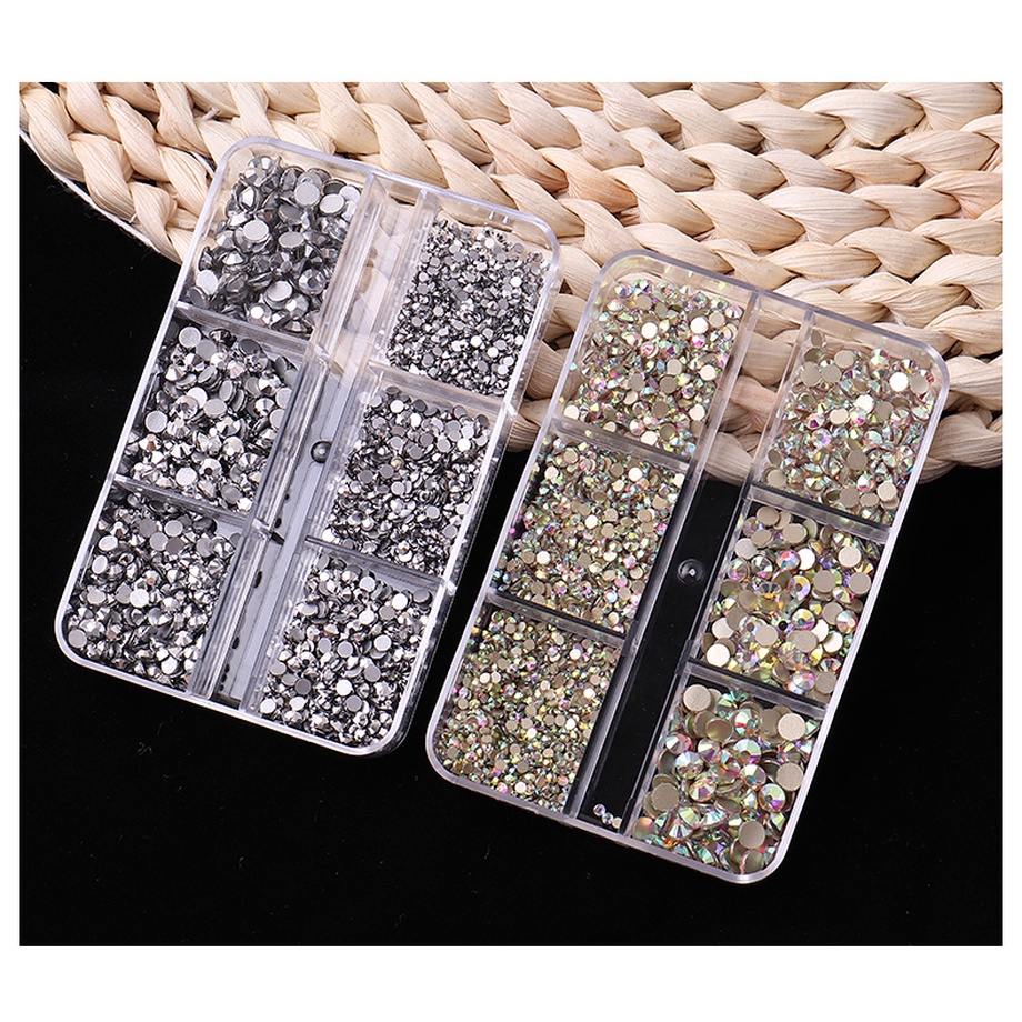 [Hàng mới về] Hộp 6 ngăn đá giả pha lê AB đính móng nghệ thuật trang trí thủ công nhiều kiểu tùy chọn