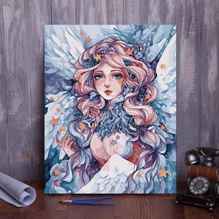 Combo 2 tranh + 2bộ cọ vẽ ( tranh số hoá mèo bụng bự + nàng thơ) (40x50)