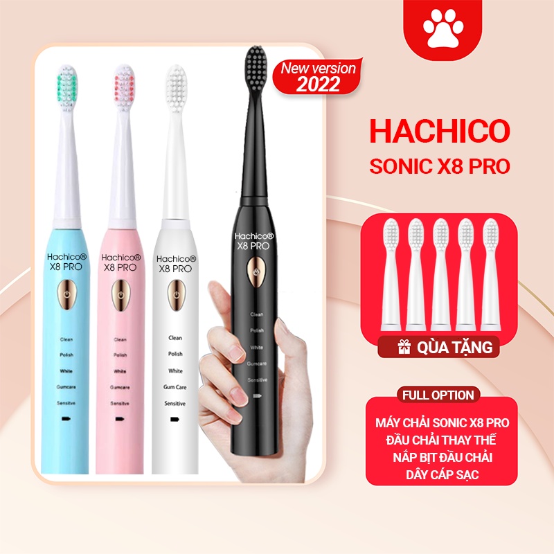 Bàn chải điện Sonic X8 Pro, bàn chải đánh răng điện Hachico giúp răng trắng sáng sạch sâu