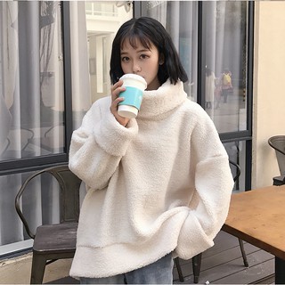 áo khoác nữ áo len nữ áo len cao cổ lông cừu from rộng phong cách đường phố dễ thương