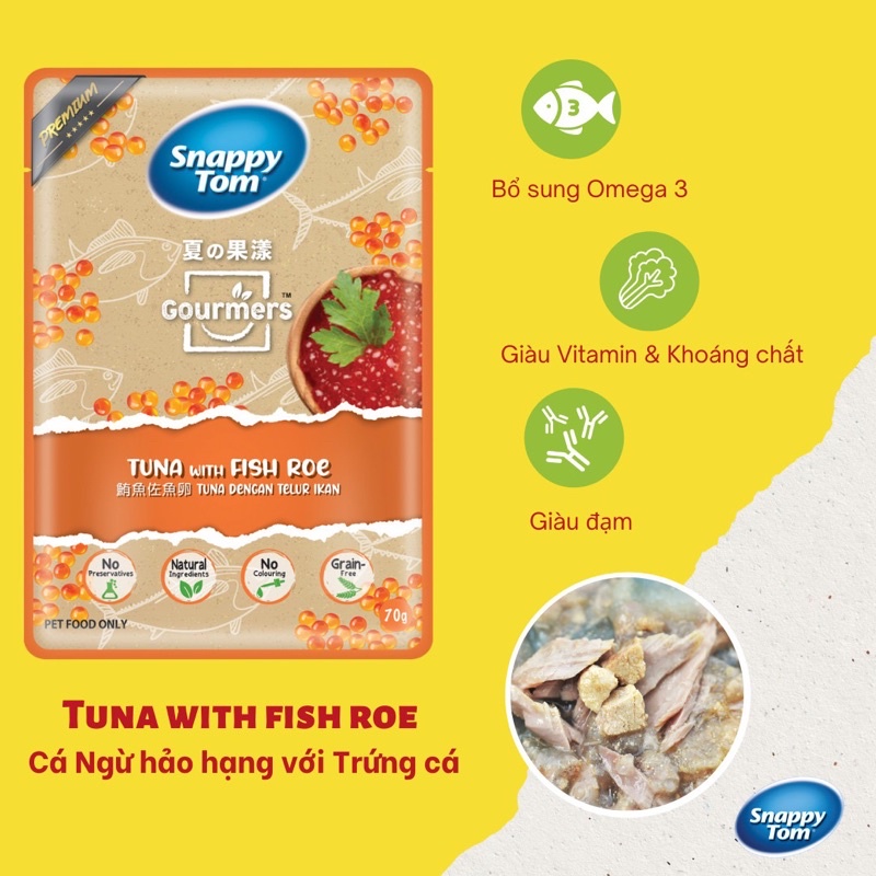 Thức ăn pate cho mèo vị trái cây Snappy Tom bịch 70 gr đủ vị