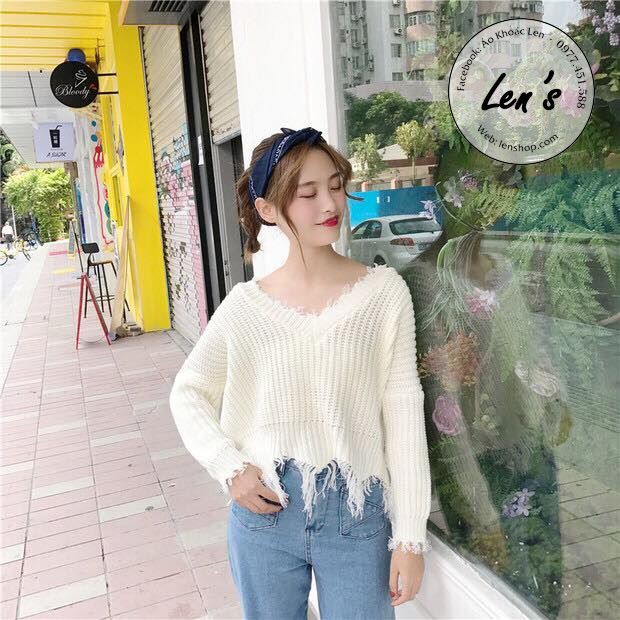 ÁO LEN CỔ TIM XÉ TUA RUA QUẢNG CHÂU