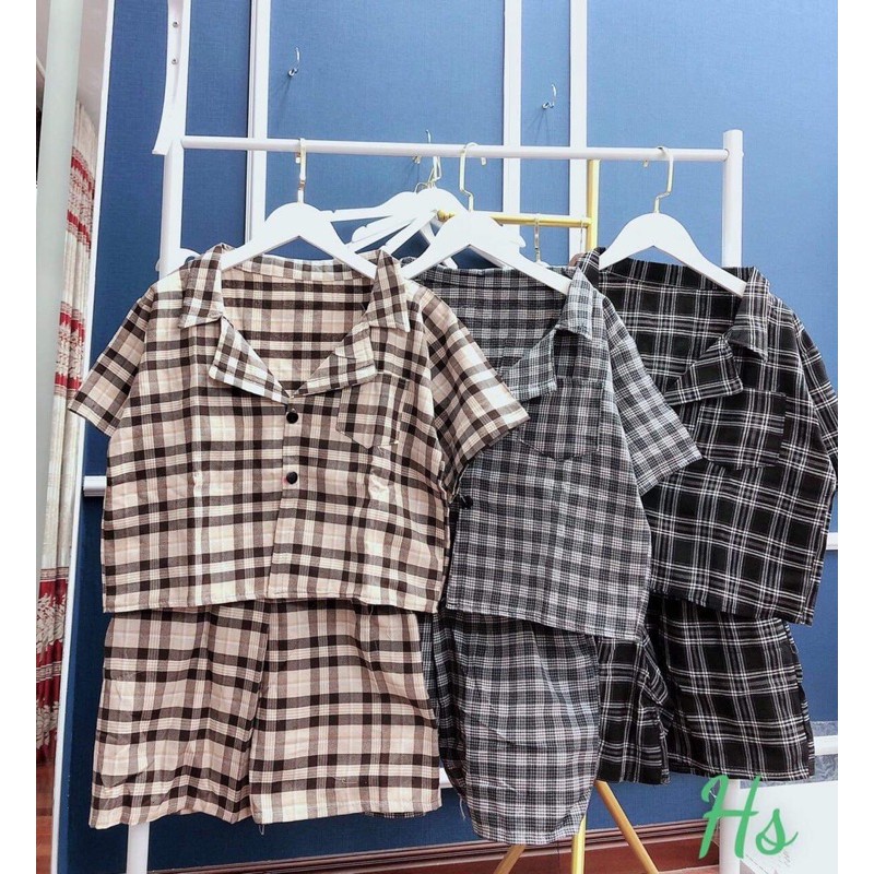 Sét áo kẻ croptop +quần kẻ dáng A HSU1
