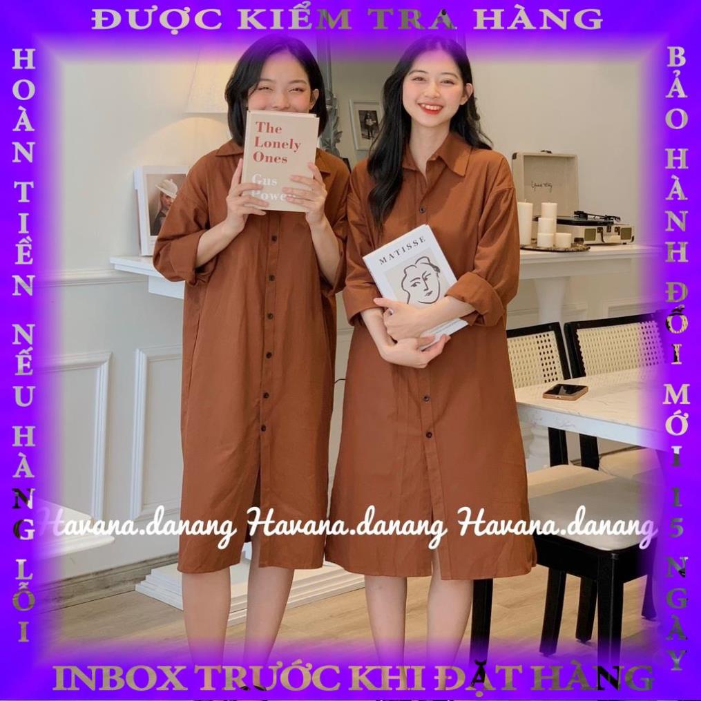 Đầm sơ mi kaki nhiều màu, form suông rộng tay dài buivanh