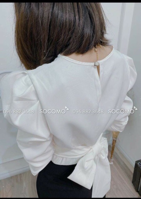 Sét áo trắng cột nơ + quần và ảnh thật