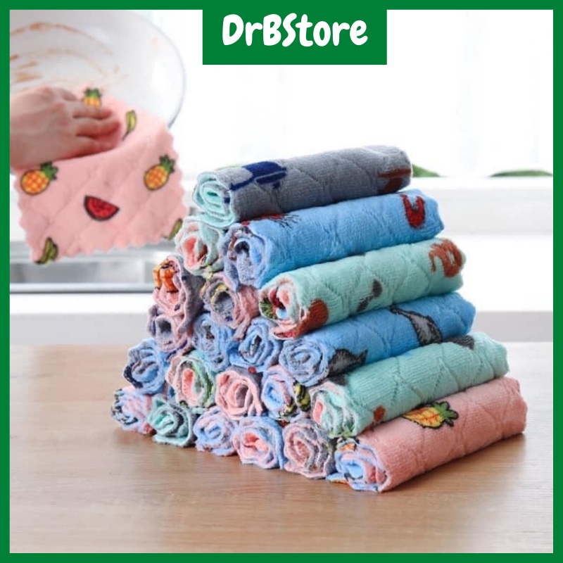 Set 10 khăn lau đa năng in hoạ tiết cute kích thước 25x25 DrbStore