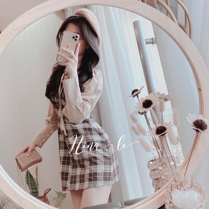 [SẴN] ĐẦM VÁY GIẢ YẾM KẺ CARO NÂU | BigBuy360 - bigbuy360.vn