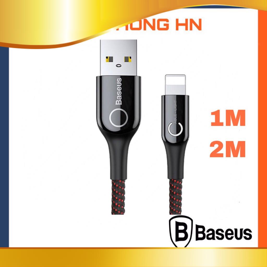 Dây sạc iphone tự ngắt điện Baseus dài 1m 2m - cáp sạc bọc dù có đèn led hiển thị cho ip ipad -vi