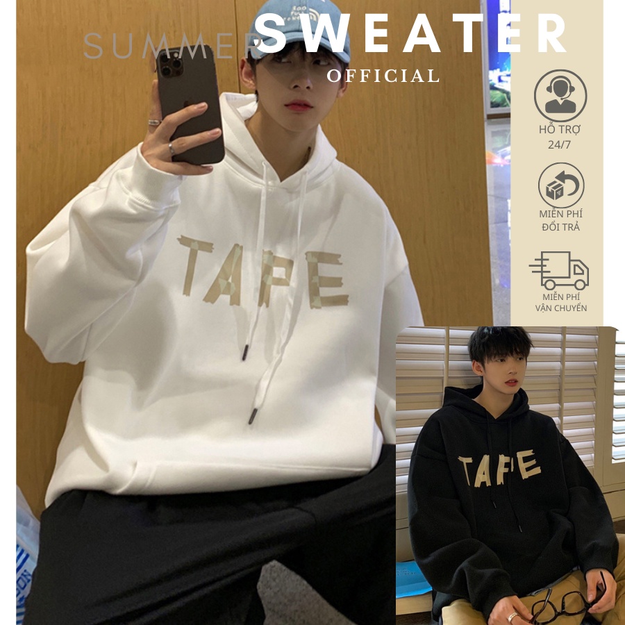 Áo Hoodie Oversize Form rộng Unisex Tape