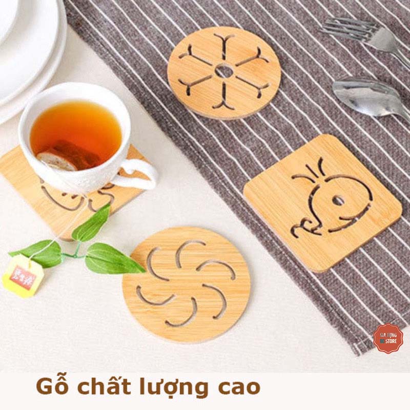 Miếng Lót Ly, Lót Cốc Chén Bằng Gỗ Hình Dễ Thương 9x9cm ( LÓT LY GỖ NHỎ )