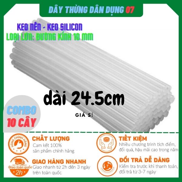 [Giá Sỉ] combo 10 cây Keo Nến Silicon Lớn đường kính 10mm dài 24.5cm- Dùng Cho Súng Bắn Keo Lớn(loại tốt)