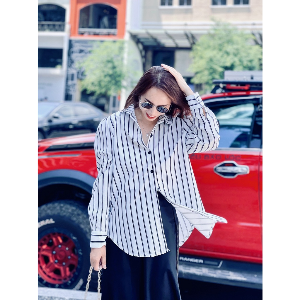 (HÀNG SẴN) Aó sơ mi trắng sọc tay dài đẹp