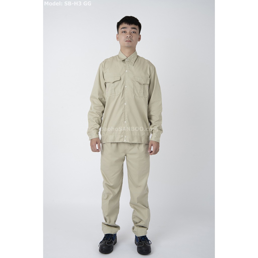 Bộ quần áo bảo hộ công nhân - Màu ghi sáng