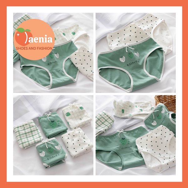 Quần lót nữ cotton co dãn 4 chiều hoạ tiết Dâu Xanh JAENIA