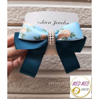 Kẹp nơ handmade phối ruy băng hoa và phụ kiện