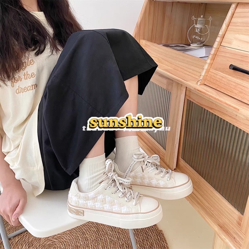 Giày thể thao nữ dạ kẻ Way kèm 2 đôi dây chuẩn hàng QC chất đẹp
