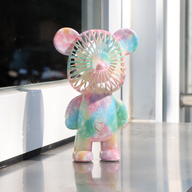 Quạt mini cầm tay tích điện hình gấu Bear Brick cute fan decor nhiều màu sắc 3 cấp độ gió có hộp kèm sạc pin