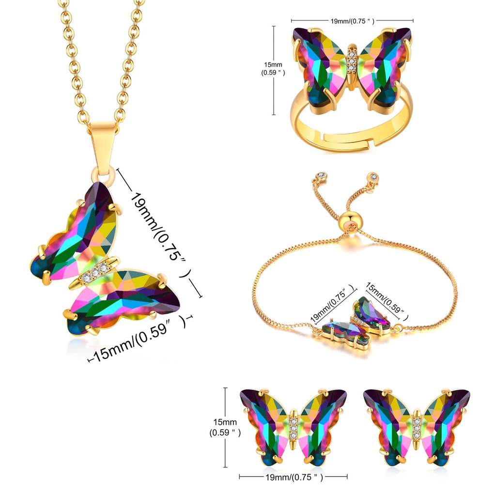 Bộ Trang Sức 4 Món Mạ Vàng Hình Bướm Sang Trọng Thời Trang Cho Nữ