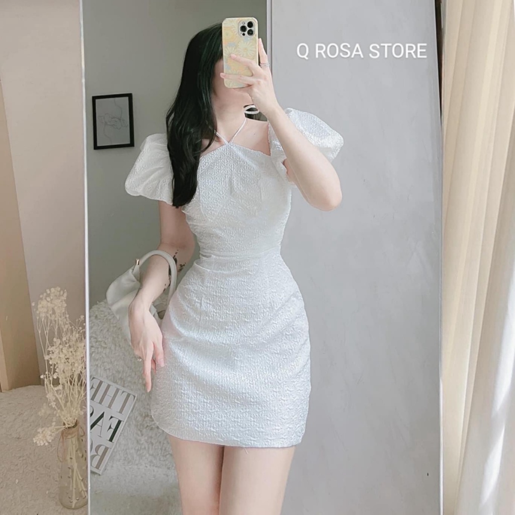 Mẫu Hot Váy Gấm Hạt Cổ Yếm Tay Bồng Đệm Ngực Cực Xinh Cho Các Nàng diện Tiệc Đi Chơi NH House