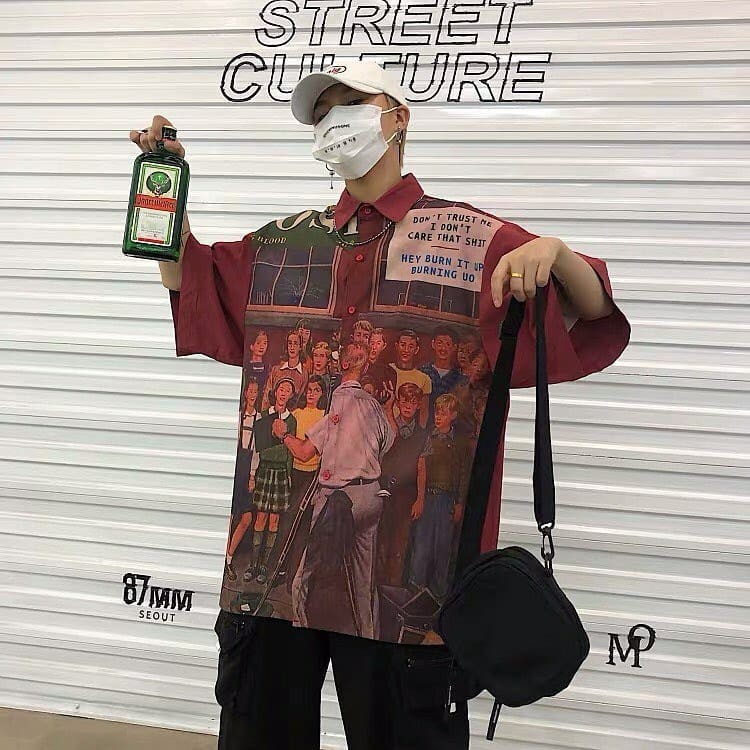 Sơ mi họa tiết retro style Hồng Kông