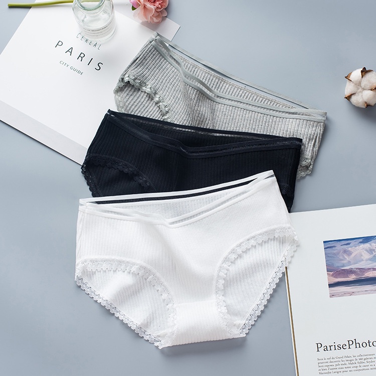 Quần lót nữ cotton gân tâm cạp lưới phối viền Size 38-58kg. Quần Lót nữ Kháng Khuẩn Trơn nhiều màu sexy. | BigBuy360 - bigbuy360.vn