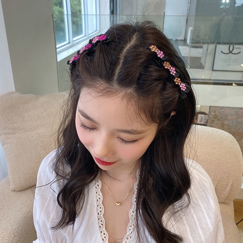 Kẹp Tóc Mái Hai Lớp Đính Hạt Phong Cách Hàn Quốc Mới Cho Nữ