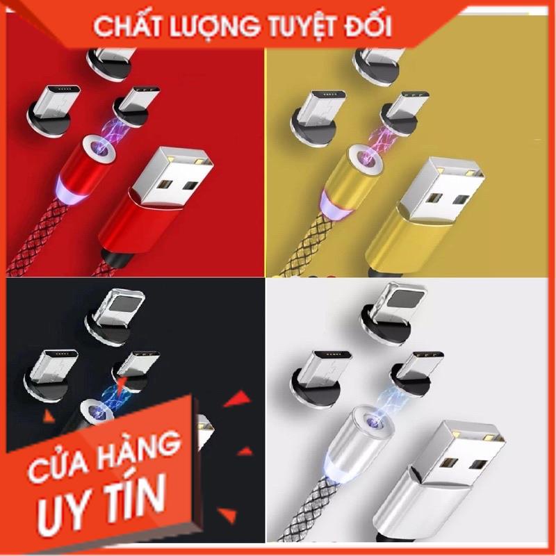 Cáp sạc nam châm 3 đầu iPhone / Android / Type C_Xoay 360 độ, Có Đèn LED, Sạc Nhanh