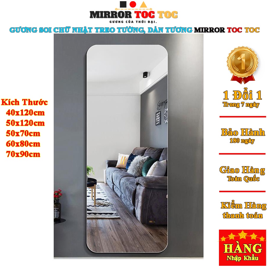 Gương toàn thân treo tường, dán tường không viền, trang điểm decor kích thước 40x120,50x160cm mirrortoctoc - HK-5004