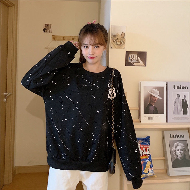 Áo Thun Tay Dài Phong Cách Preppy Cá Tính 207152 Áo Nỉ Dáng Rộng Họa Tiết In Hợp Thời Trang Dễ Phối Đồ