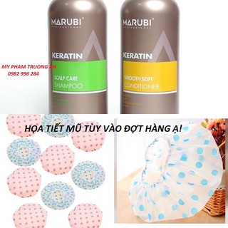 ( Tặng kèm mủ tóc) Cặp Dầu Gội Xả Keratin MARUBI 750mlx2