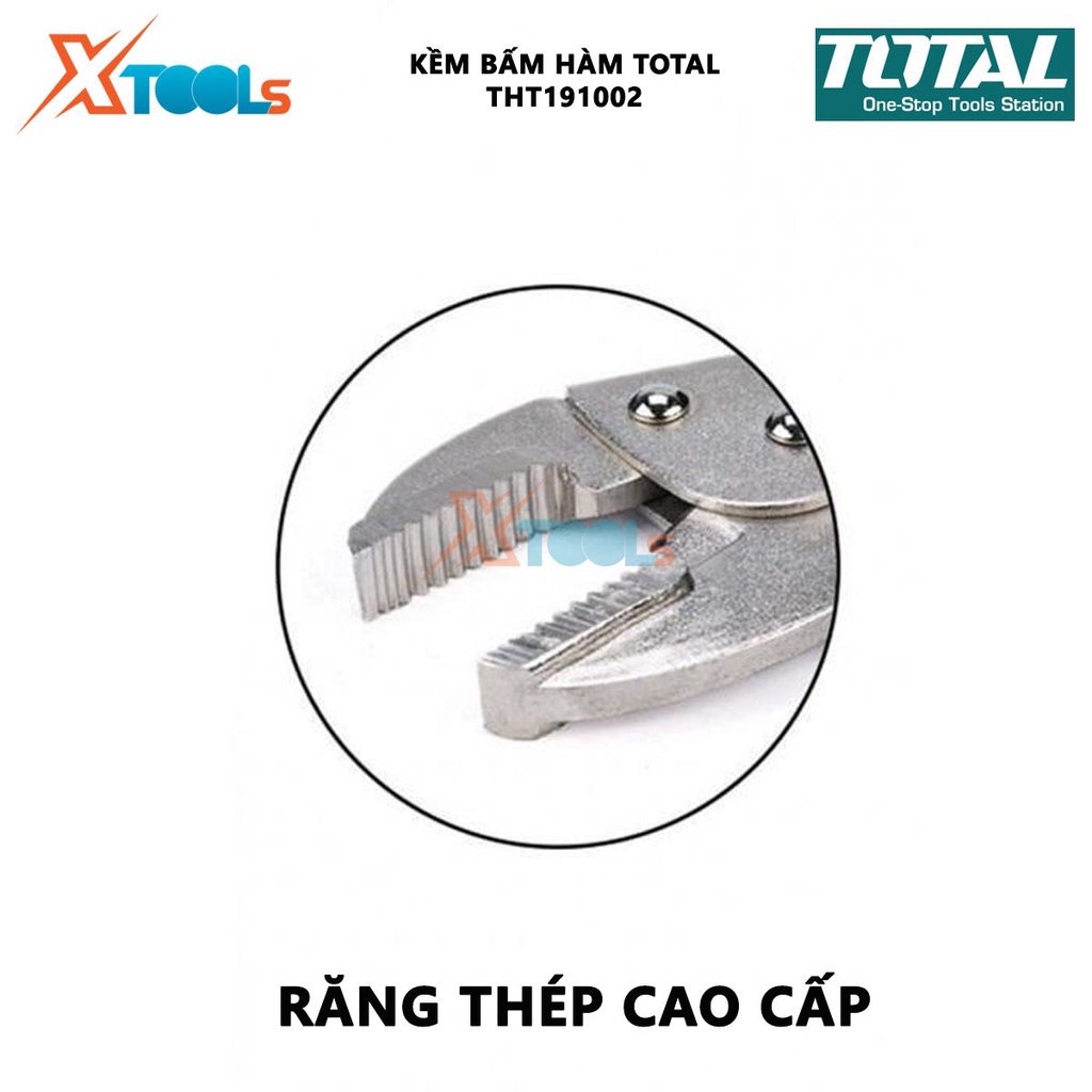 Kềm bấm hàm TOTAL THT191002 Kìm bấm hàm Kích thước 10'' thép không gỉ, mạ niken bóng kẹp chặt, khóa, hỗ trợ siết lực,mở