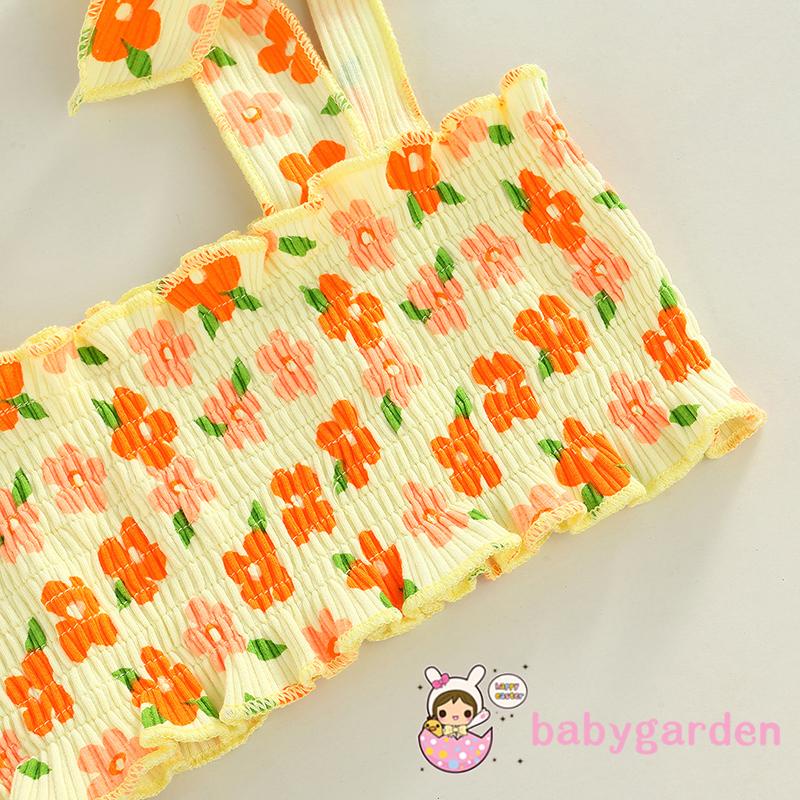 Bộ Áo Hai Dây In Hoa + Quần Ống Loe Co Giãn Dành Cho Bé Gái 6 Tháng Tuổi