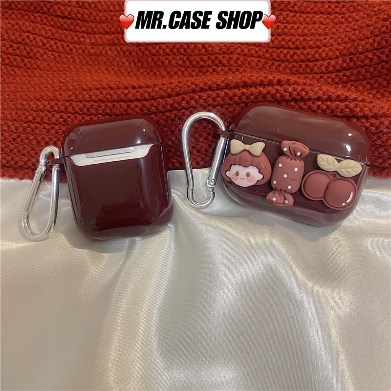 [ CÓ AP 3 ] Case Airpods 1/2 /Pro Vỏ Ốp Tai Nghe Hình Màu Đỏ Bóng Cherry Girl - Mr.Case AirPods