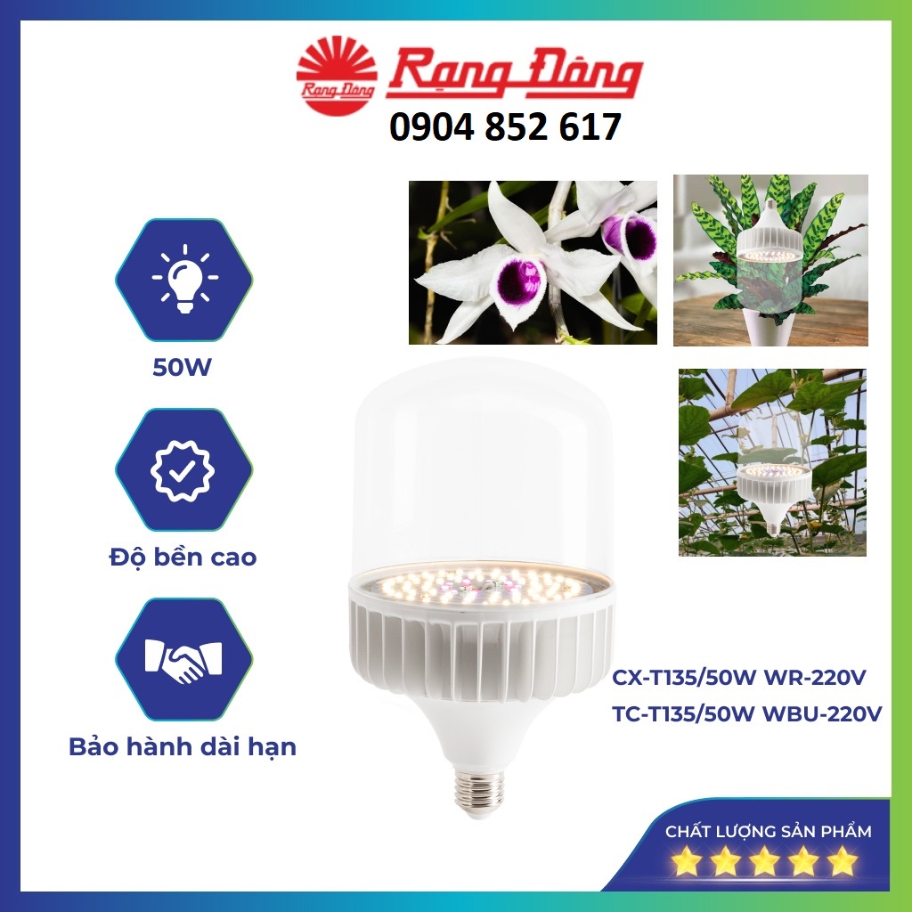 Đèn led trồng cây Rạng Đông 50W, đèn quang hợp cho cây trong nhà, kích thích tăng trưởng model:CX-T135/50W, TC-T135/50W
