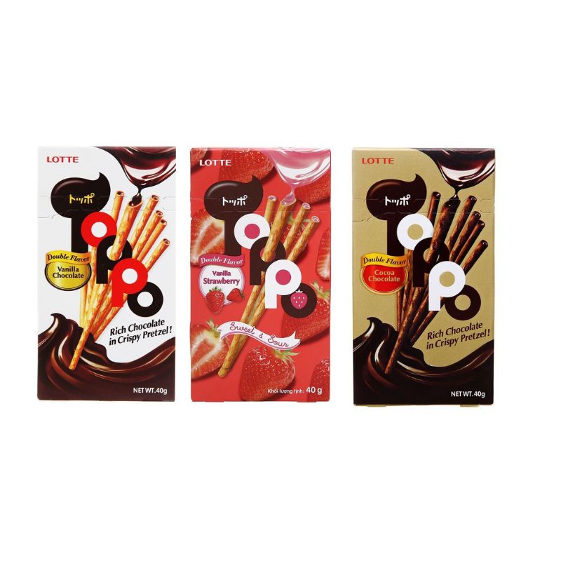 Bánh que Lotte Toppo dâu hương vani nhân socola hộp 40g