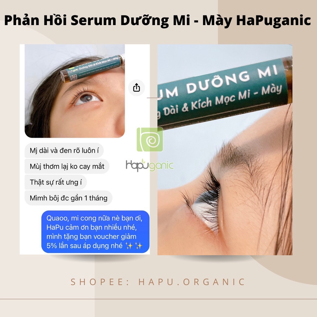 Serum dưỡng mi - mày Hapu Organic - Giúp mi chắc khỏe cong dài tự nhiên - Kích thích mọc mi nhanh dài