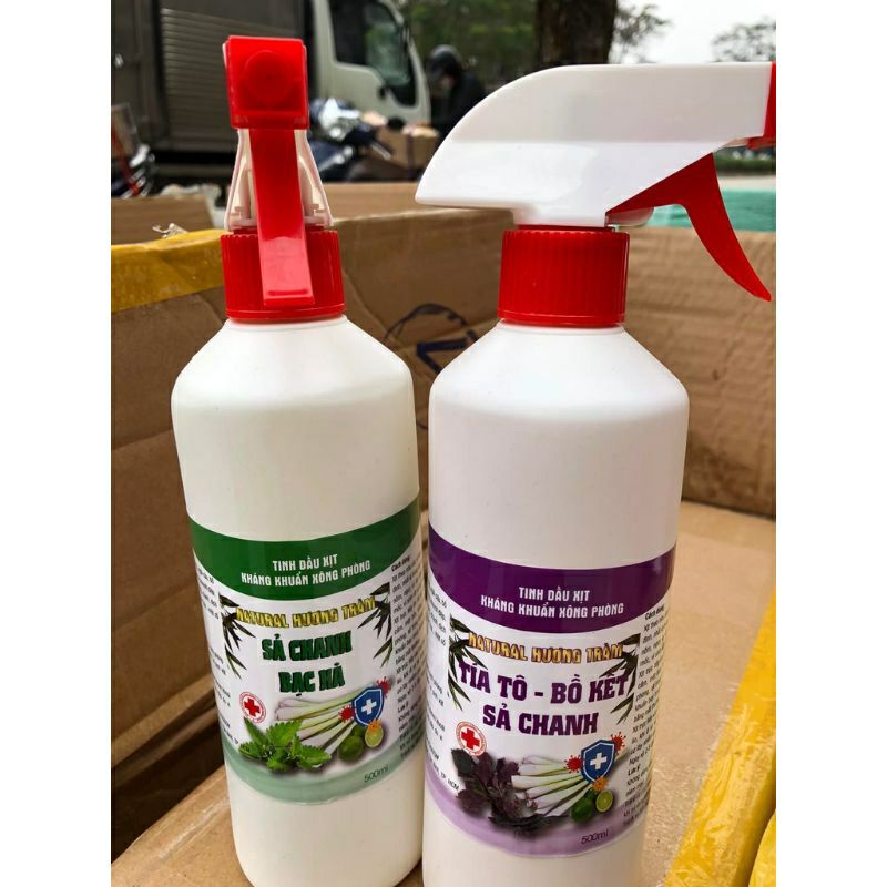 Combo 2 chai tinh dầu hương tràm sả chanh bạc hà+ tía tô bồ kết sả chai 500ml