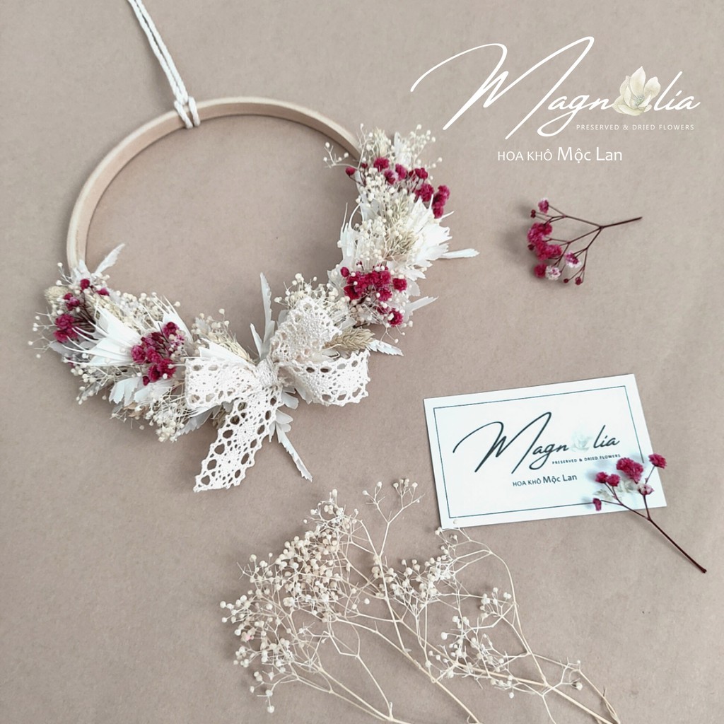 Vòng nguyệt quế hoa khô ❤️ MẪU 1 ❤️ Hoa decor tranh treo tường trang trí giáng sinh, tiệc sinh nhật