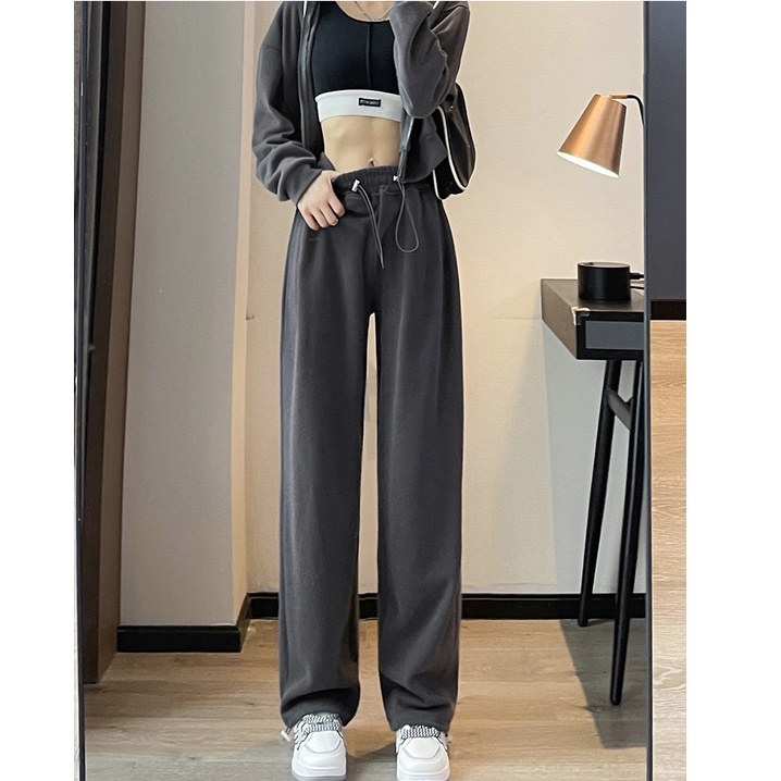 Quần Dài Thể Thao Ống Rộng Có Dây Rút 4 Màu Sắc Chọn Lựa Phong Cách retro Mỹ Cho Nữ