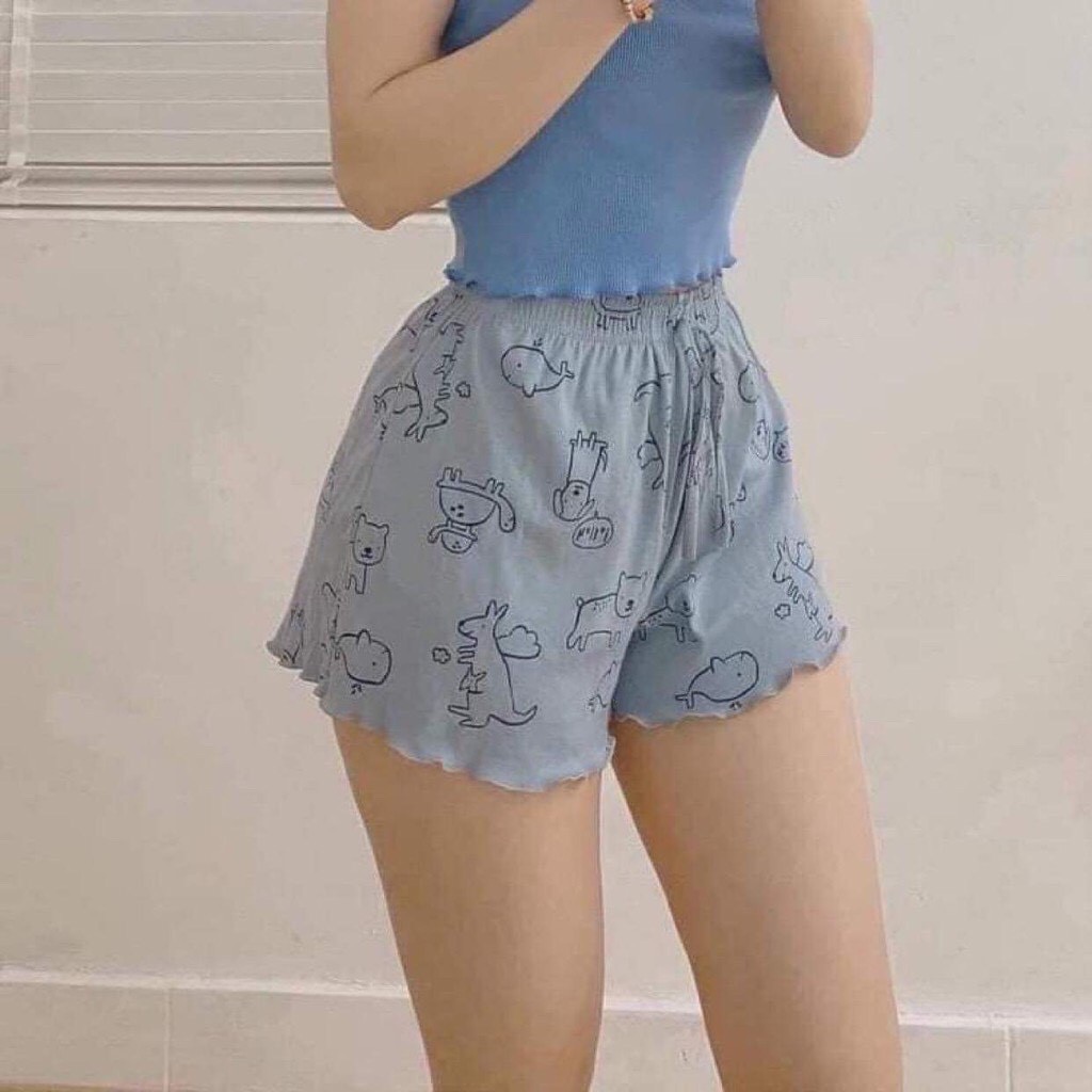 Quần short nữ mặc nhà chất cotton bigsize họa tiết hoạt hình dễ thương – Quần đùi nữ cạp chun ống rộng thoáng mát