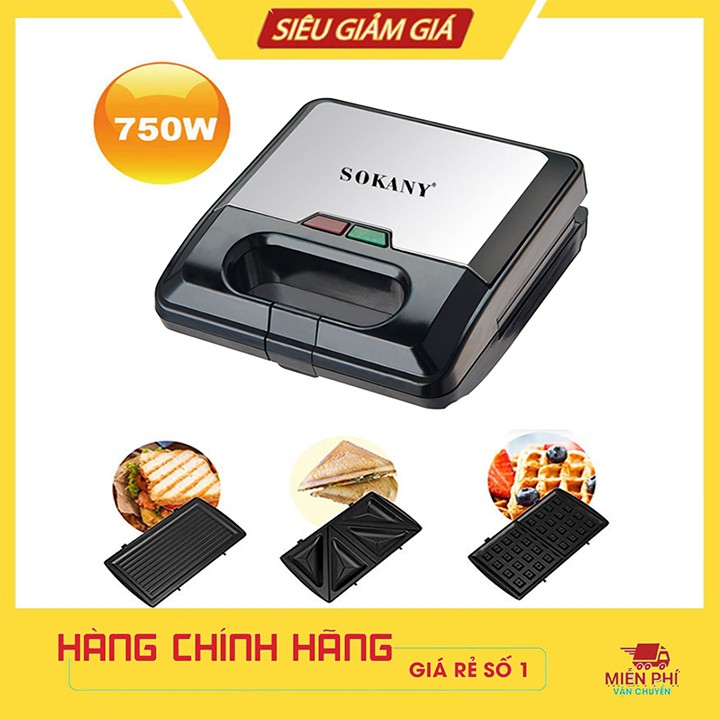 Máy nướng bánh sandwich, hotdog, waffle Chính Hãng Sokany - 3 trong 1