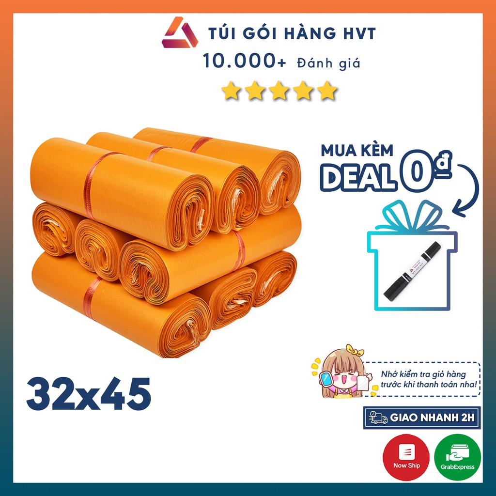 Túi gói hàng niêm phong tự dính - Túi đóng hàng chuyển phát nhanh NHỰA HVT size 32*45 - CAM CAO CẤP