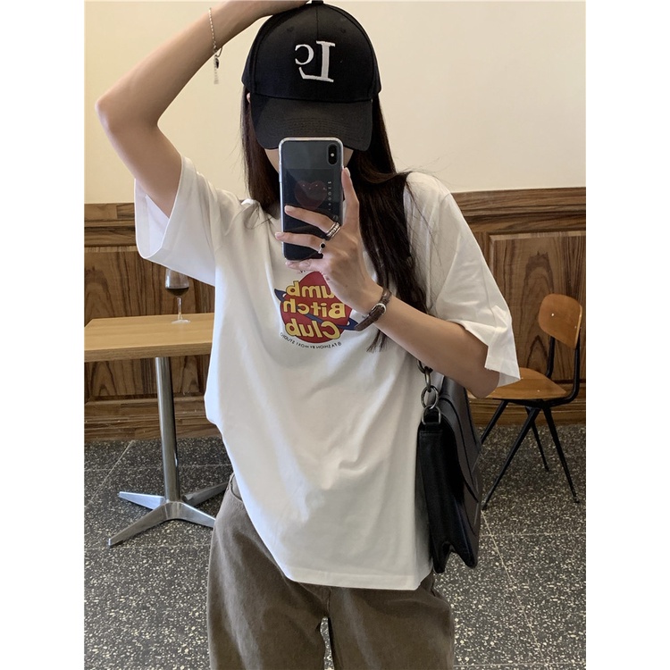 Áo thun tay ngắn cổ tròn in họa tiết phong cách retro thời trang mùa hè cho nữ