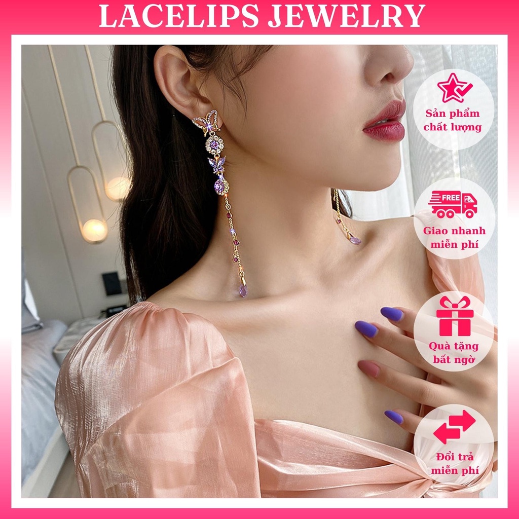 Vòng cổ kiềng tròn và bông tai đính ngọc mặt dây chuyền hình bướm_M1004
