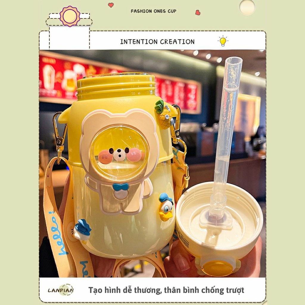 Bình Nước Cho Bé Đi Học Có Ống Hút, Bình Nước Cho Bé Cute 720ml, Bình Đựng Nước Cho Bé Hình Gấu