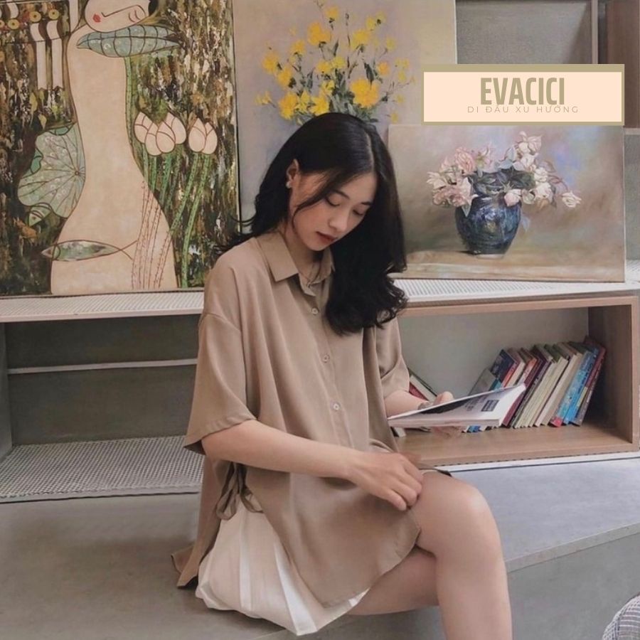 Áo sơ mi 2 vạt kèm dây buộc nơ chất thích nhiều màu. Áo trơn điệu công sơ form Hàn Quốc rộng thoải mái nhiều màu